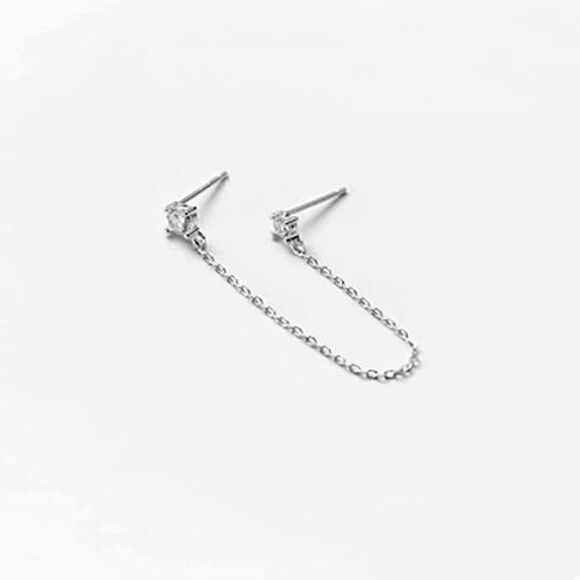 Crystal Chain Stud Sterling Silver Cartilage Double Piercing Climber Earring NEW - Picture 8 of 16